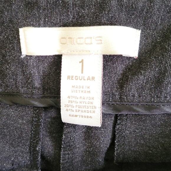 Chico's Dark Charcoal Grey Ponte Wide Waistband Pants Size 8 - Picture 2 of 6